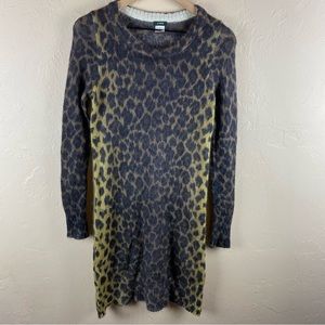 J Crew Leopard Animal Print Mohair Sheath Sweater Dress XS
